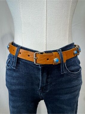 Vintage Western Turquoise Concho Leather Belt – Boho Cowgirl